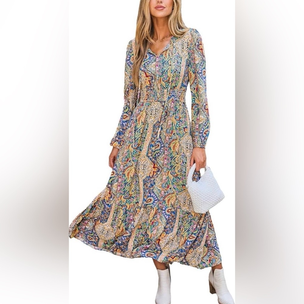Cupshe Multicolor Paisley Long Sleeve Dress